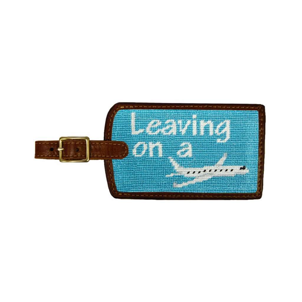 Leaving on a Plane Needlepoint Luggage Tag in Teal by Smathers & Branson - Country Club Prep