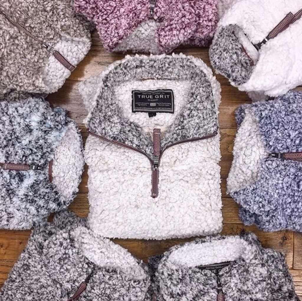 True Grit Frosty Tipped Pile 1/2 Zip Pullover in Putty Sherpa