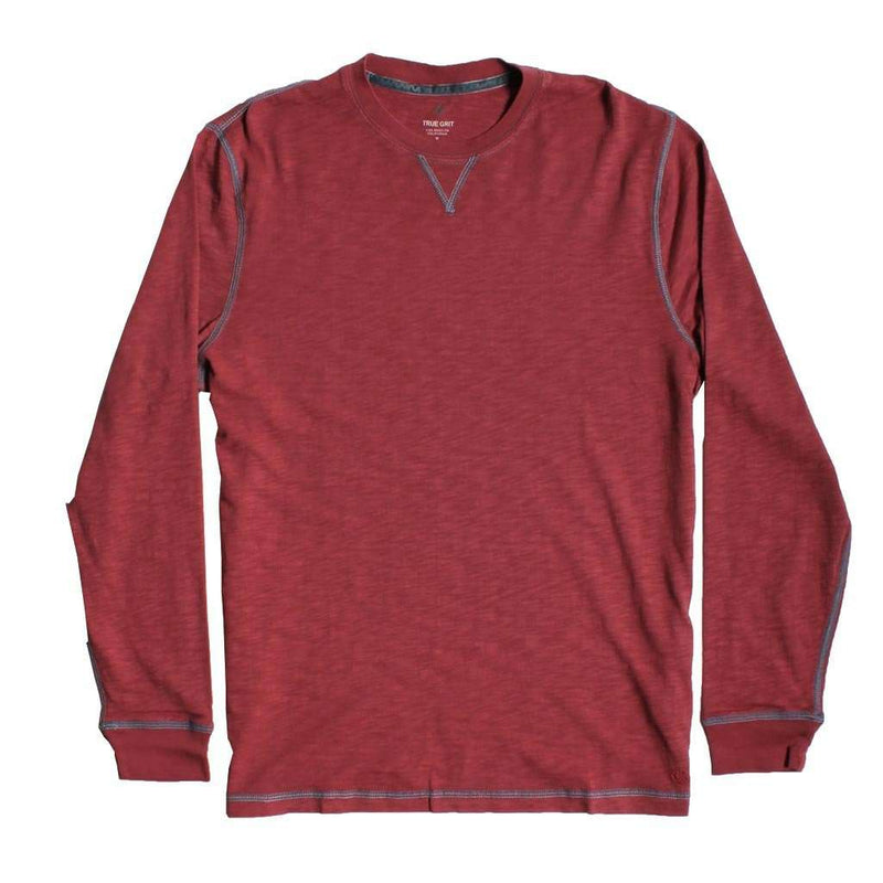 Heritage Slub Long Sleeve Crew in Brick by True Grit - Country Club Prep