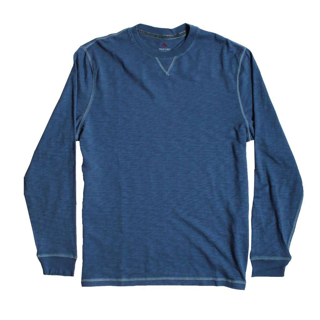 Heritage Slub Long Sleeve Crew in River by True Grit - Country Club Prep