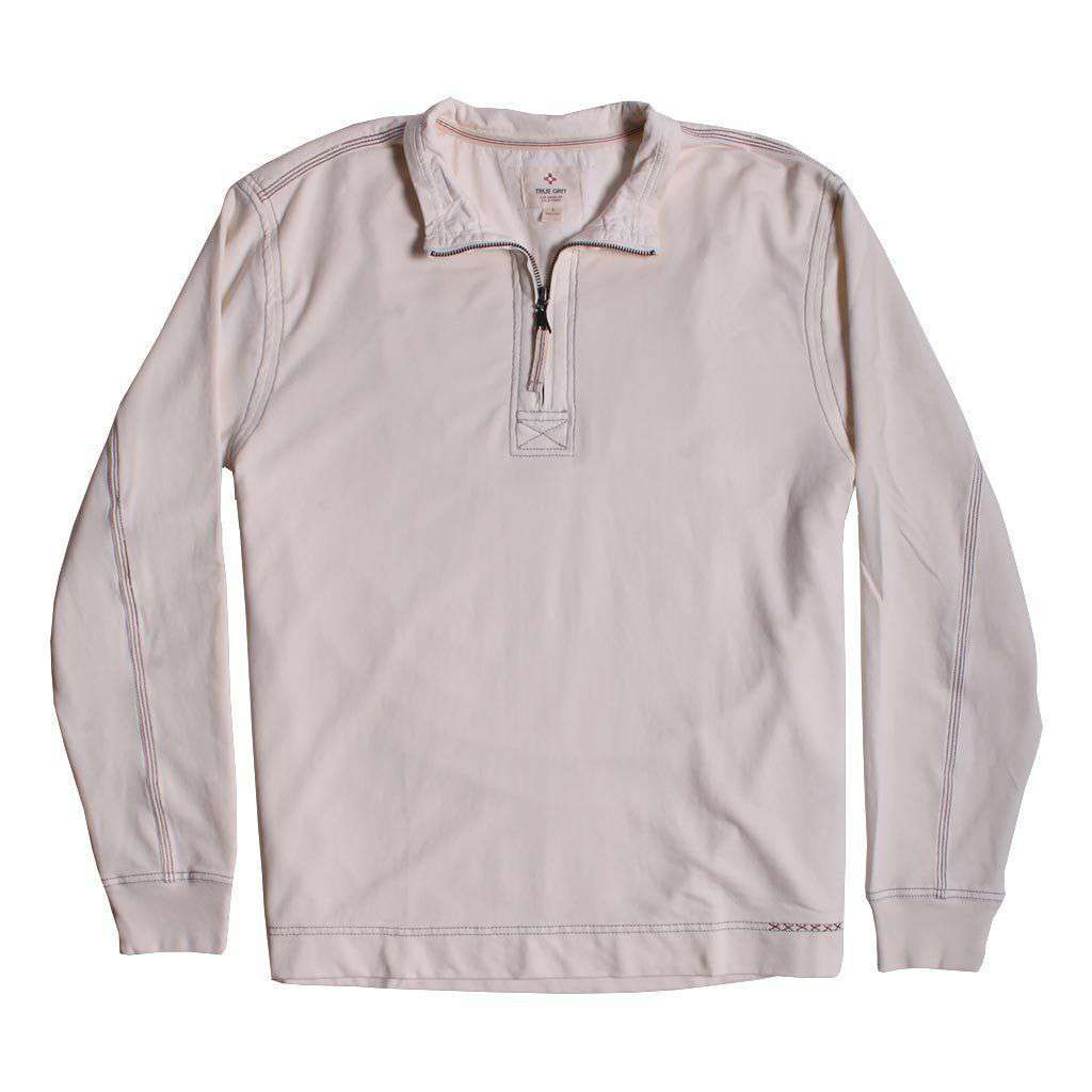 Cashmere Heather Fleece Zip Pullover in Vintage Chalk by True Grit - Country Club Prep