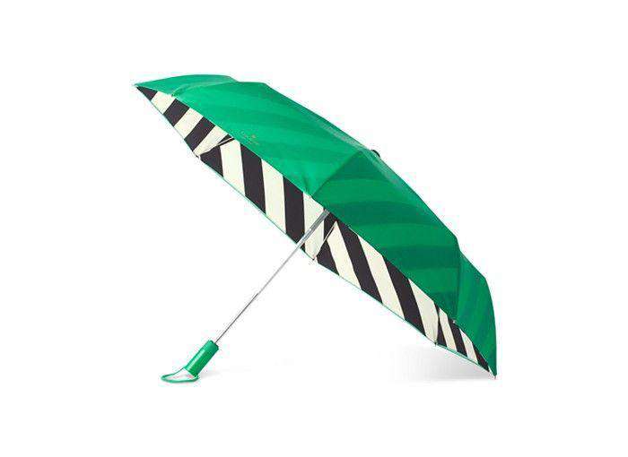 Travel Umbrella in Green and Black Stripe by Kate Spade New York - Country Club Prep