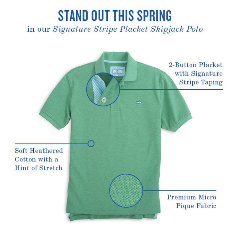 Signature Stripe Placket Skipjack Polo in Pool Green by Southern Tide - Country Club Prep