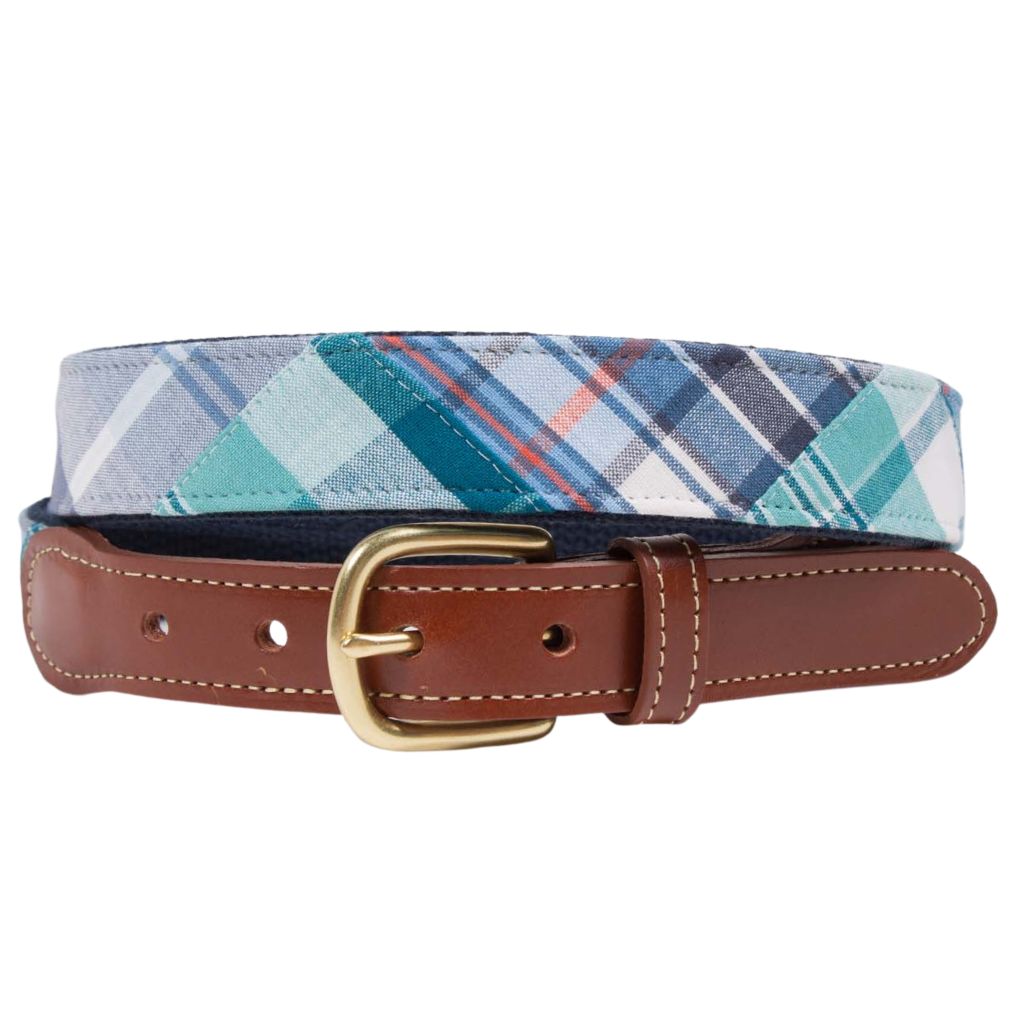 Martha's Patch Madras Leather Tab Belt by Country Club Prep - Country Club Prep