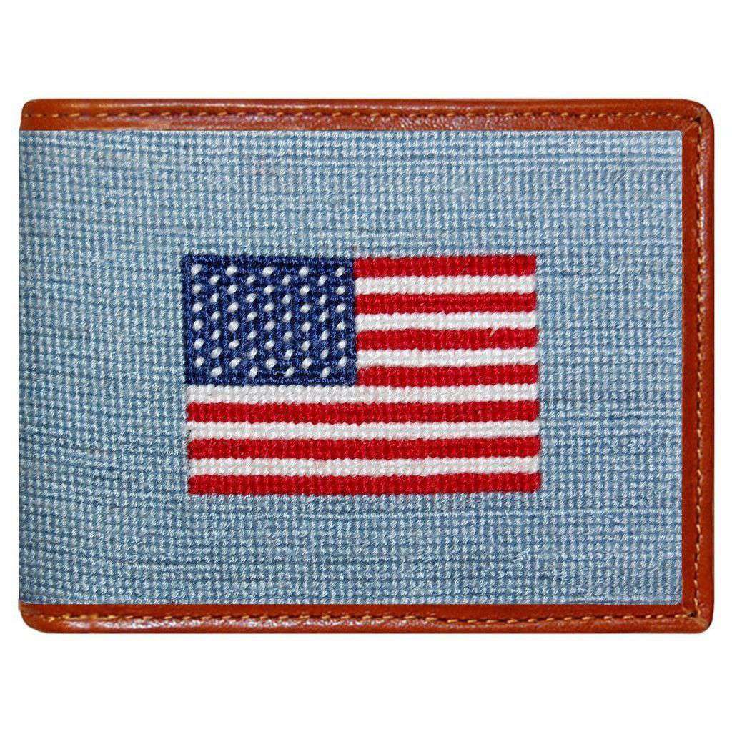 American Flag Needlepoint Wallet in Antique Blue by Smathers & Branson - Country Club Prep