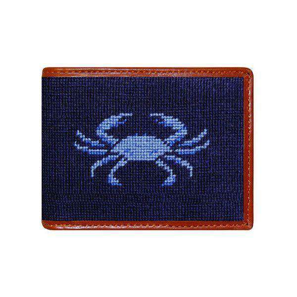 Blue Crab Needlepoint Bi-Fold Wallet in Dark Navy by Smathers & Branson - Country Club Prep