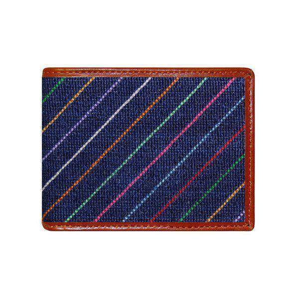 Carter Stripe Needlepoint Bi-Fold Wallet in Navy by Smathers & Branson - Country Club Prep