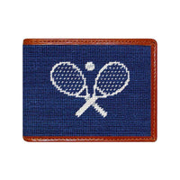 Crossed Racquets Needlepoint Wallet in Classic Navy by Smathers & Branson - Country Club Prep