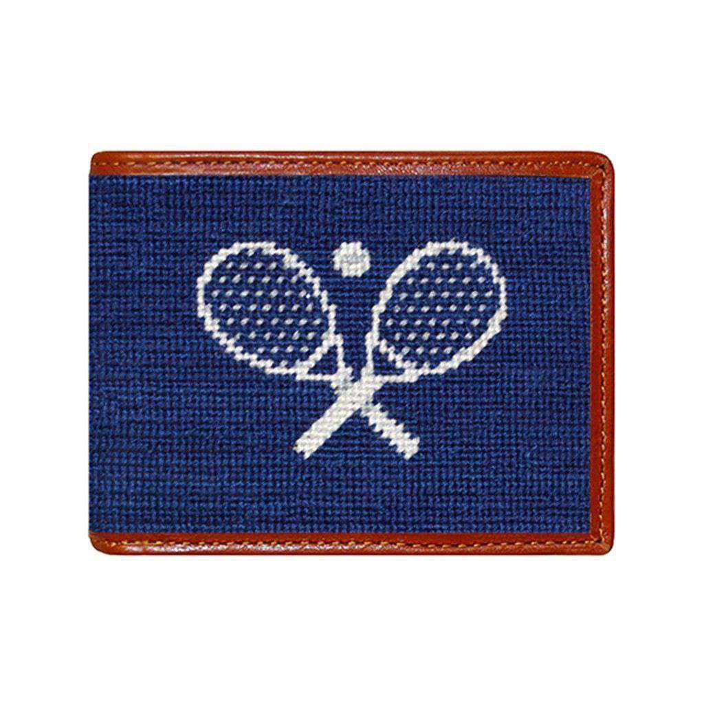 Crossed Racquets Needlepoint Wallet in Classic Navy by Smathers & Branson - Country Club Prep