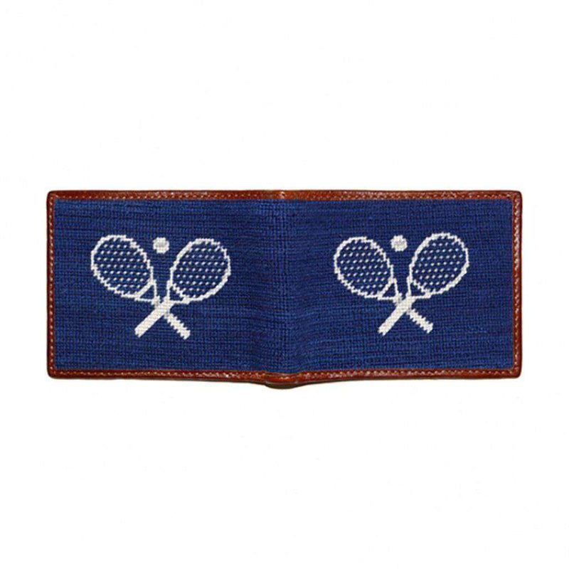 Crossed Racquets Needlepoint Wallet in Classic Navy by Smathers & Branson - Country Club Prep