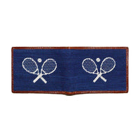 Crossed Racquets Needlepoint Wallet in Classic Navy by Smathers & Branson - Country Club Prep
