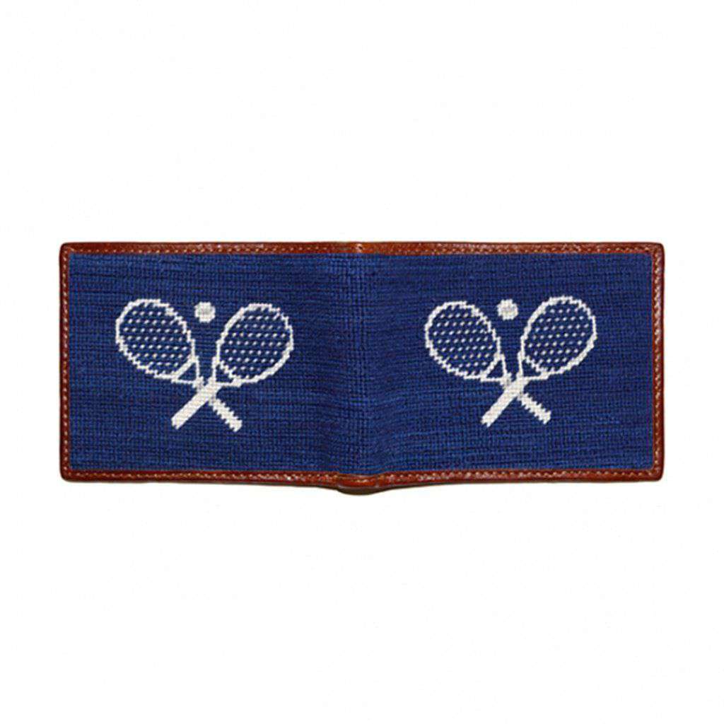 Crossed Racquets Needlepoint Wallet in Classic Navy by Smathers & Branson - Country Club Prep