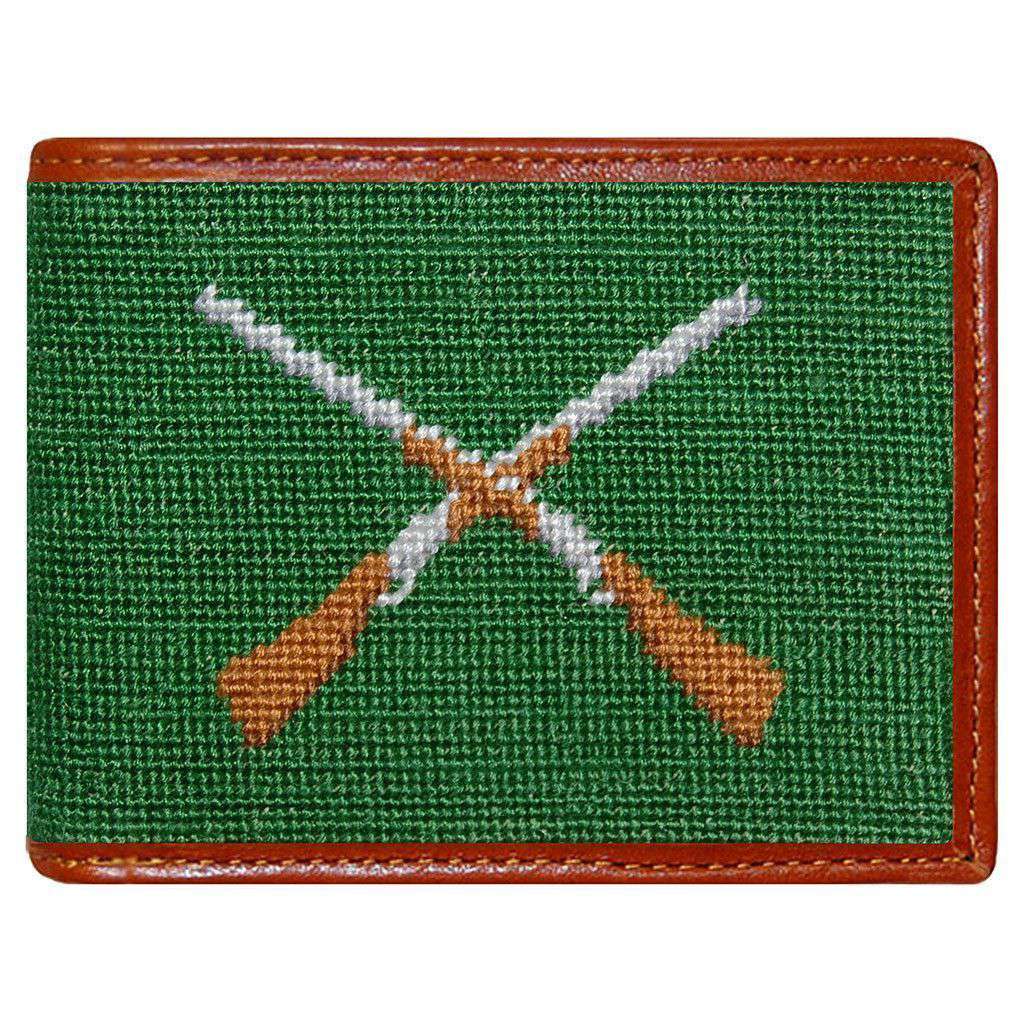 Crossed Shotguns Needlepoint Wallet in Green by Smathers & Branson - Country Club Prep