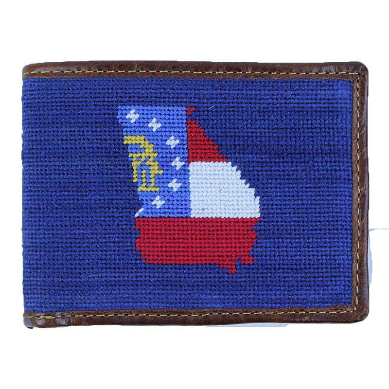 Custom Georgia State Flag Needlepoint Wallet in Navy by Smathers & Branson - Country Club Prep