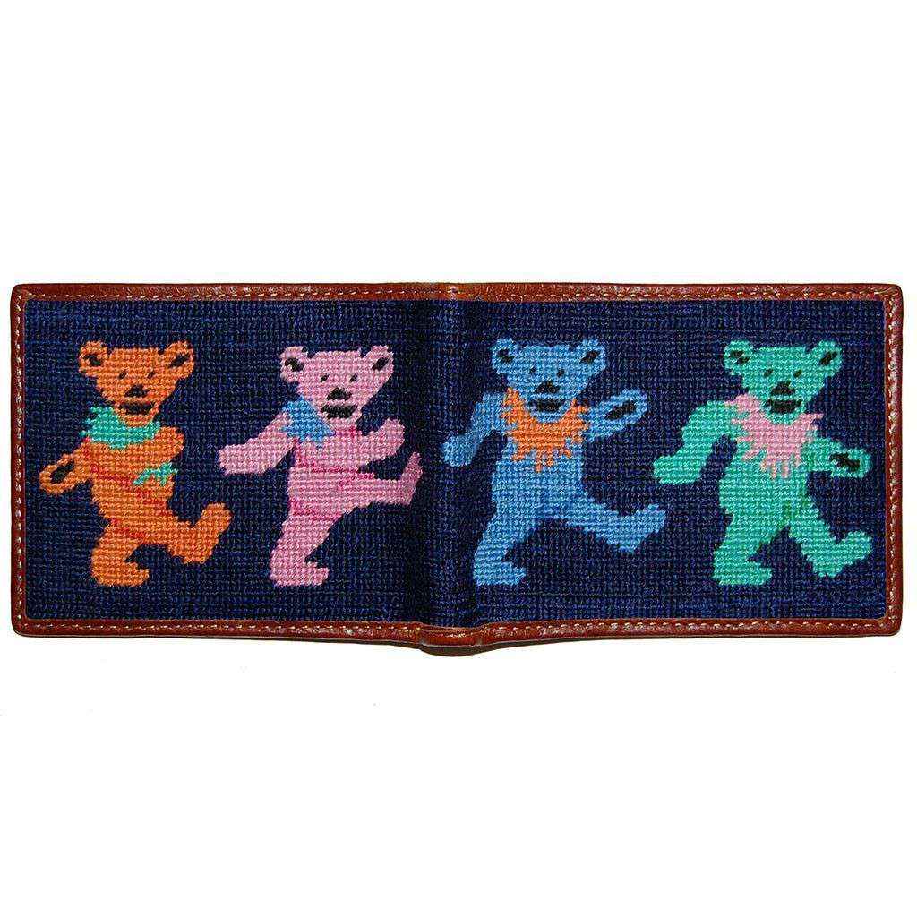 Dancing Bears Needlepoint Bi-Fold Wallet in Dark Navy by Smathers & Branson - Country Club Prep