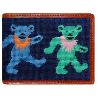 Dancing Bears Needlepoint Bi-Fold Wallet in Dark Navy by Smathers & Branson - Country Club Prep