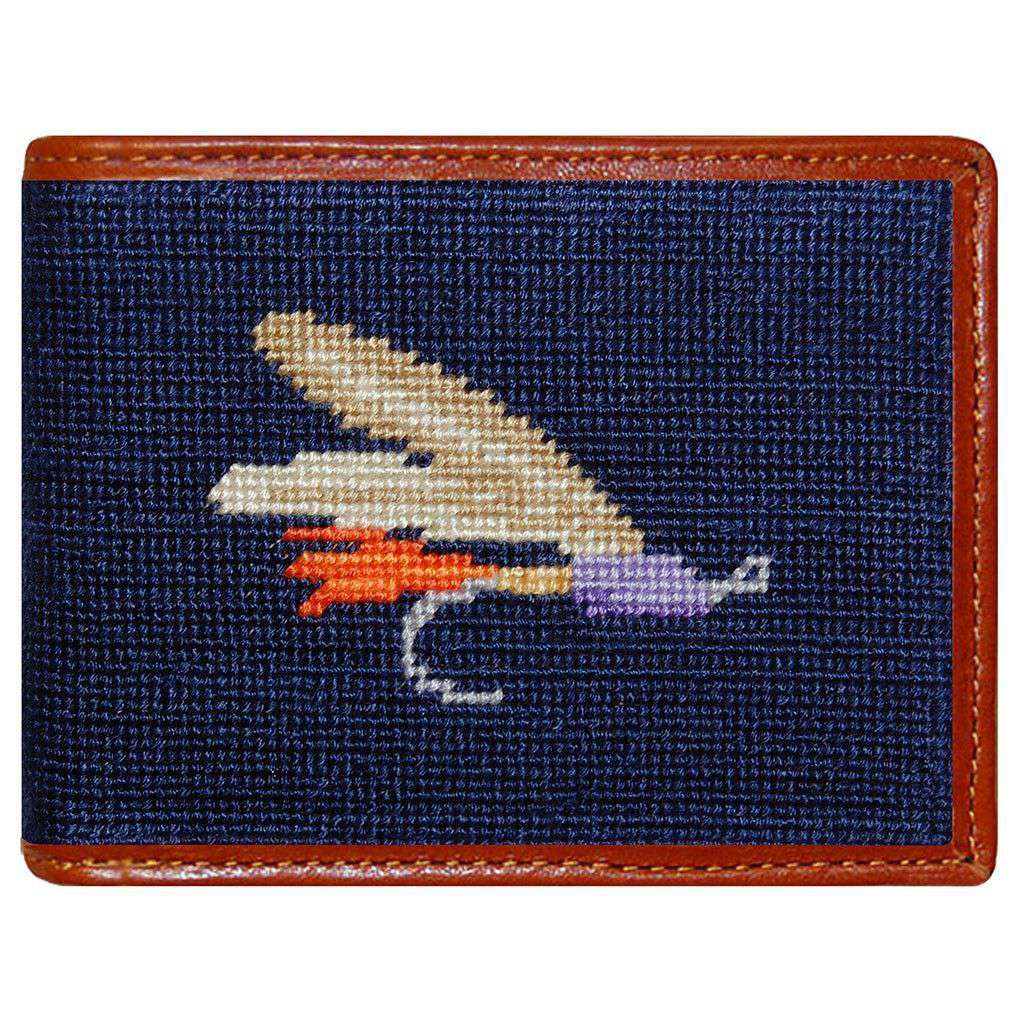 Fishing Fly Needlepoint Wallet in Navy by Smathers & Branson - Country Club Prep