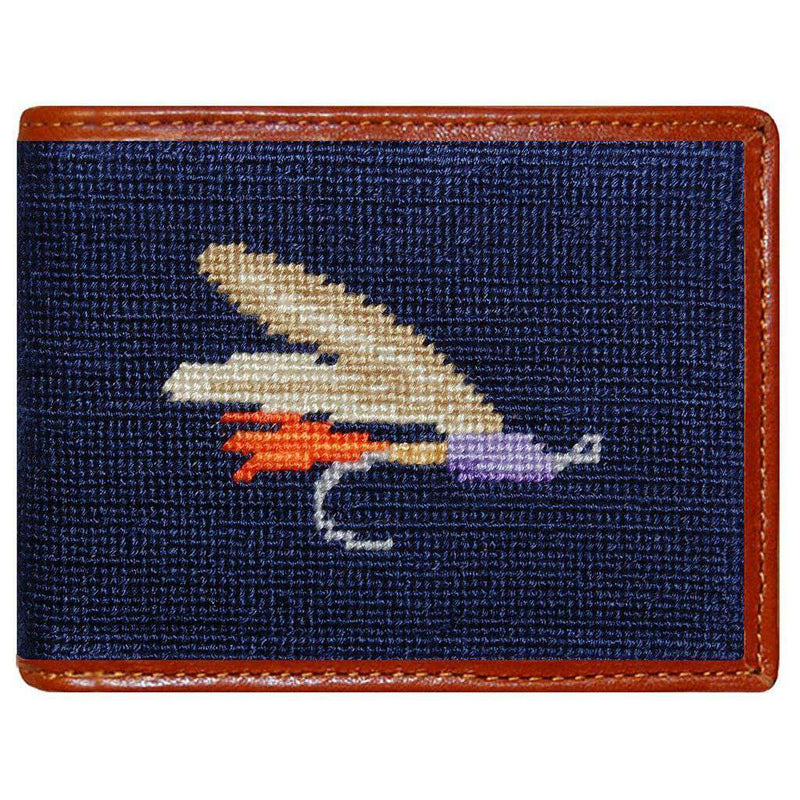 Fishing Fly Needlepoint Wallet in Navy by Smathers & Branson - Country Club Prep