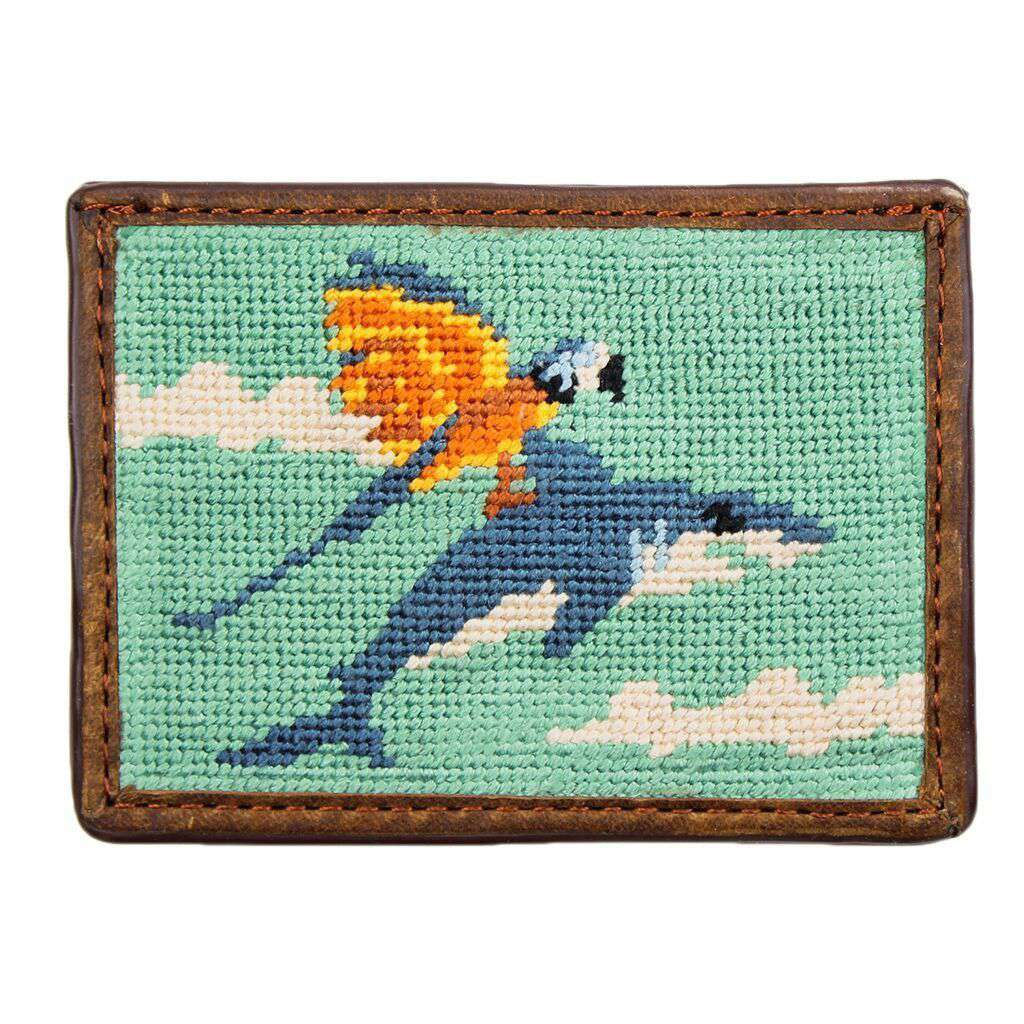Flying Fish Needlepoint Credit Card Wallet in Teal by Smathers & Branson - Country Club Prep