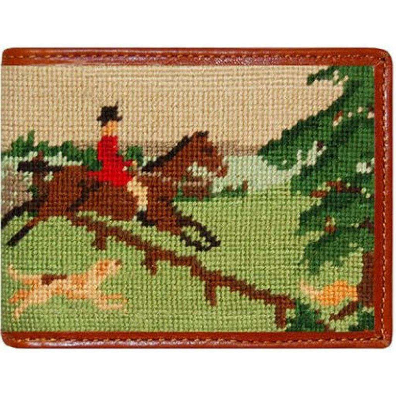 Fox Hunting Scene Needlepoint Wallet in Navy by Smathers & Branson - Country Club Prep