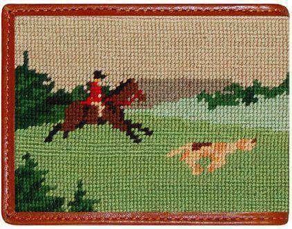 Fox Hunting Scene Needlepoint Wallet in Navy by Smathers & Branson - Country Club Prep