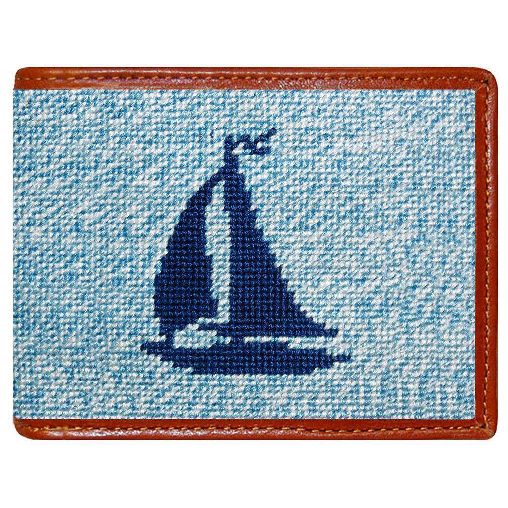 Heathered Sailboat Needlepoint Wallet in Blue by Smathers & Branson - Country Club Prep