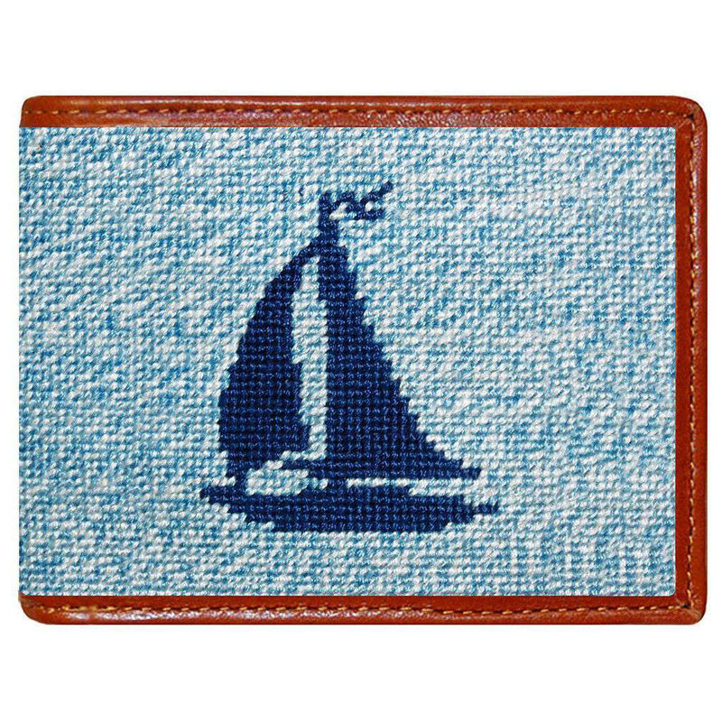 Heathered Sailboat Needlepoint Wallet in Blue by Smathers & Branson - Country Club Prep