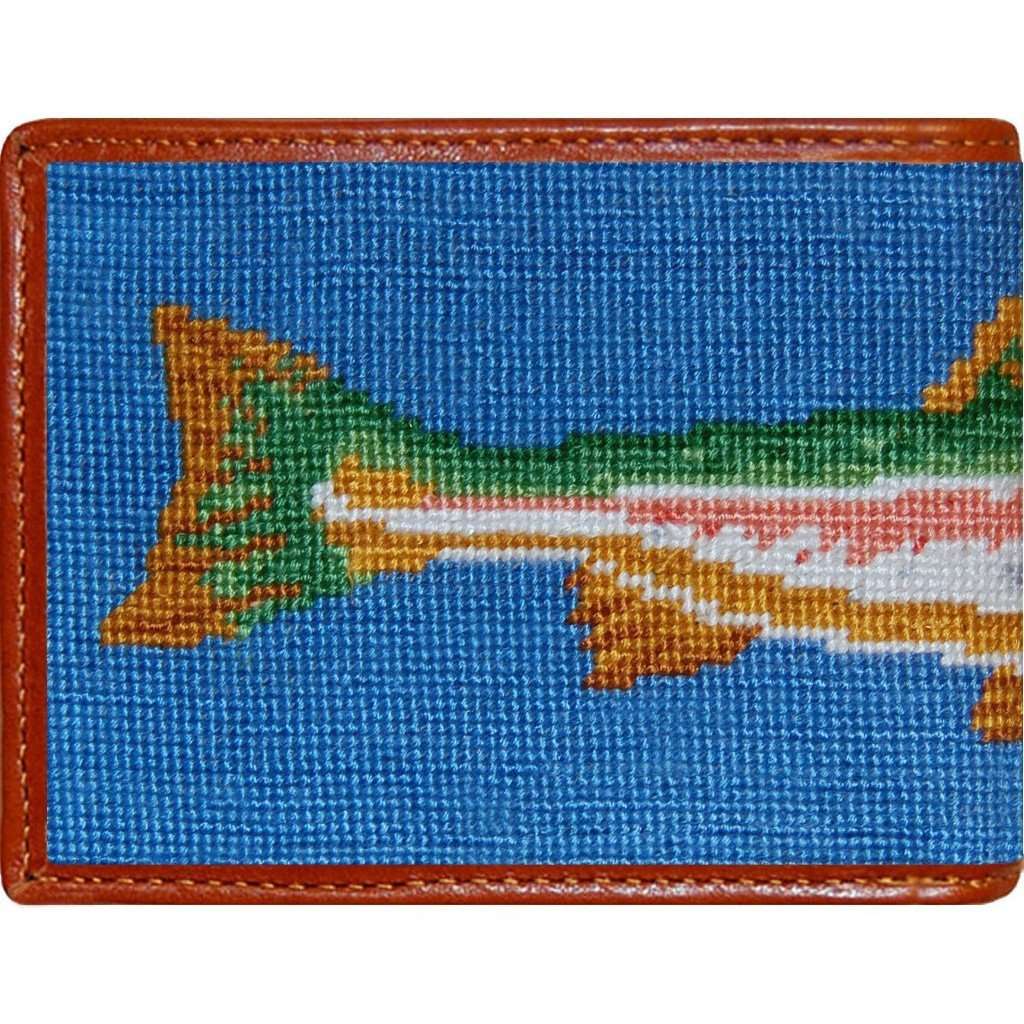 Large Trout Needlepoint Wallet in Blue by Smathers & Branson - Country Club Prep