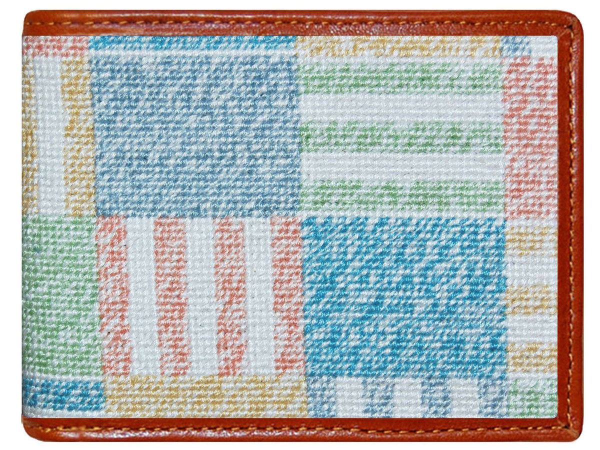 Newport Patchwork Needlepoint Wallet in Multicolor by Smathers & Branson - Country Club Prep