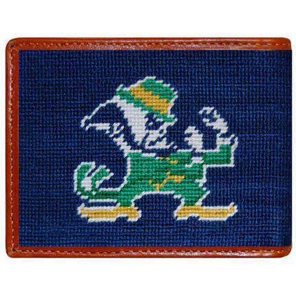 Notre Dame Needlepoint Wallet in Navy by Smathers & Branson - Country Club Prep
