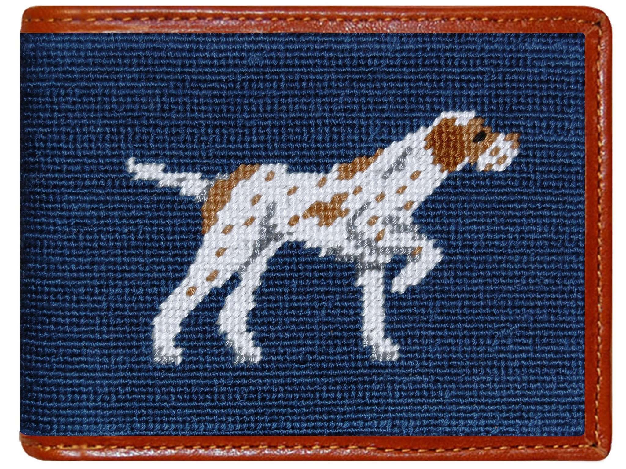 Pointer Needlepoint Wallet in Blue by Smathers & Branson - Country Club Prep