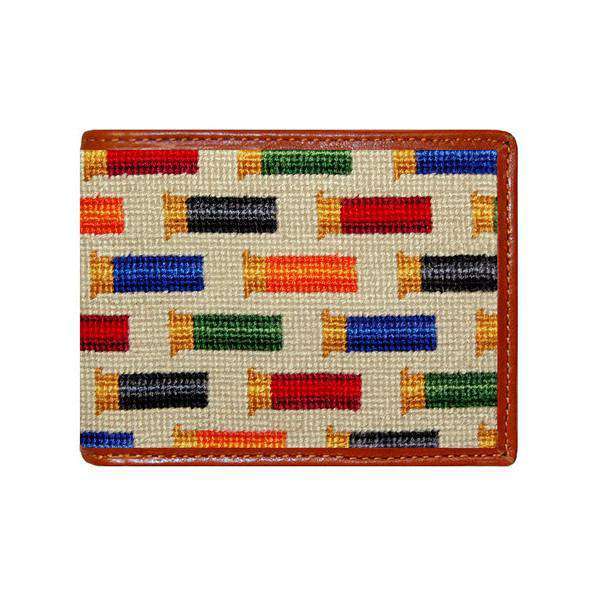 Rainbow Shotgun Shells Needlepoint Bi-Fold Wallet in Light Khaki by Smathers & Branson - Country Club Prep