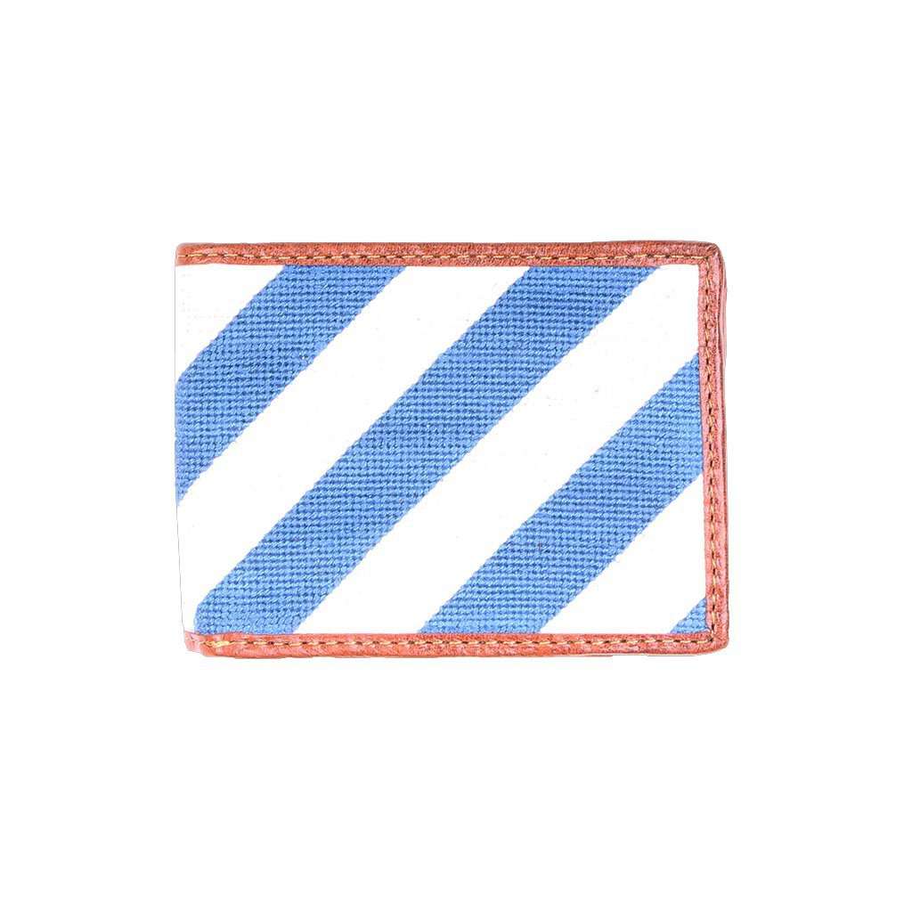 Repp Stripe Needlepoint Bi-Fold Wallet in Blue and White by Smathers & Branson - Country Club Prep