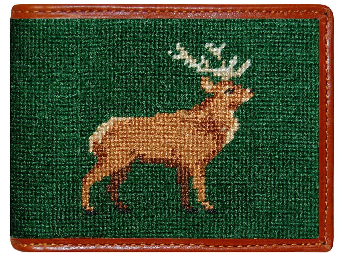 Stag Needlepoint Wallet in Hunter Green by Smathers & Branson - Country Club Prep