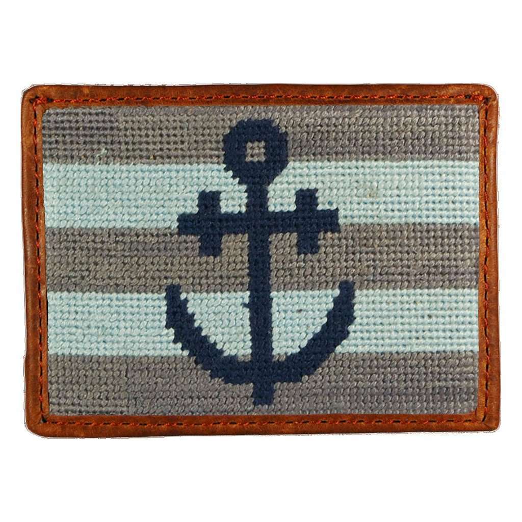 Striped Anchor Needlepoint Credit Card Wallet in Blue and Grey by Smathers & Branson - Country Club Prep