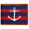 Striped Anchor Needlepoint Wallet in Navy and Red by Smathers & Branson - Country Club Prep