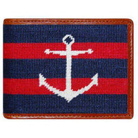 Striped Anchor Needlepoint Wallet in Navy and Red by Smathers & Branson - Country Club Prep