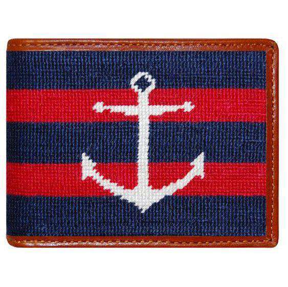 Striped Anchor Needlepoint Wallet in Navy and Red by Smathers & Branson - Country Club Prep
