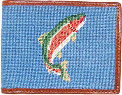 Trout and Fly Needlepoint Wallet in Light Blue by Smathers & Branson - Country Club Prep