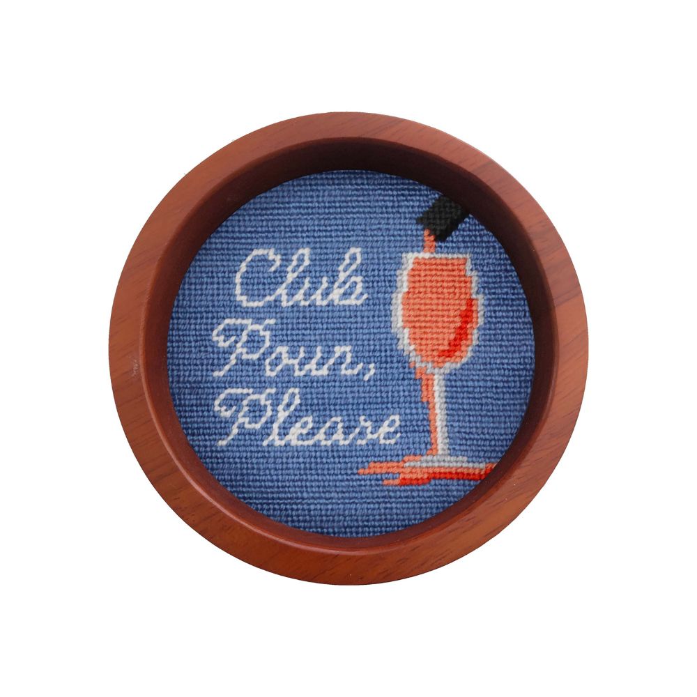 Club Pour Please Rose Needlepoint Wine Bottle Coaster by Smathers & Branson - Country Club Prep