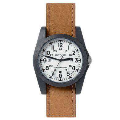 A-3P Sportsman Vintage Field Watch in British Tan Leather Band with White Dial by Bertucci - Country Club Prep