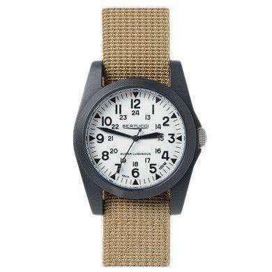 A-3P Sportsman Vintage Field Watch in Khaki Band with White Dial by Bertucci - Country Club Prep