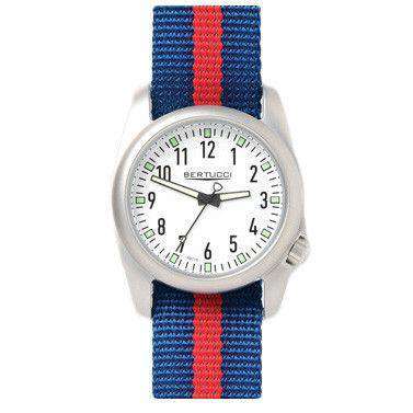 Ventara Sport Watch in Blue and Red Stripe Band with White Dial by Bertucci - Country Club Prep