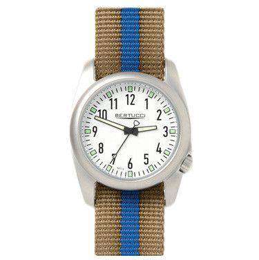 Ventara Sport Watch in Khaki and Blue Stripe Band with White Dial by Bertucci - Country Club Prep