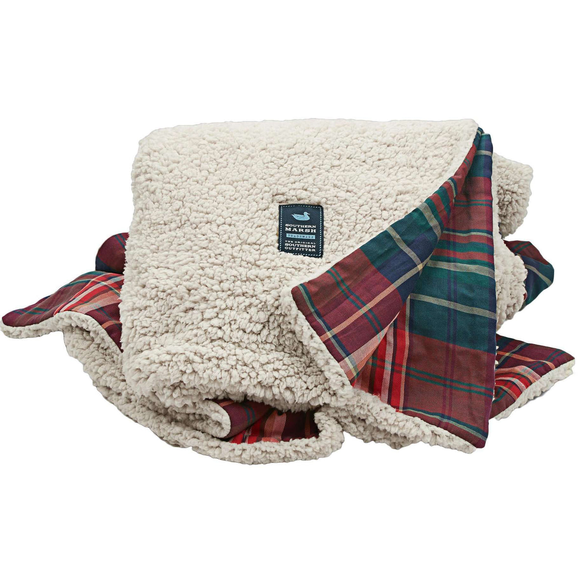 Watson Fluffy Pile & Tartan Blanket in Oatmeal by Southern Marsh - Country Club Prep