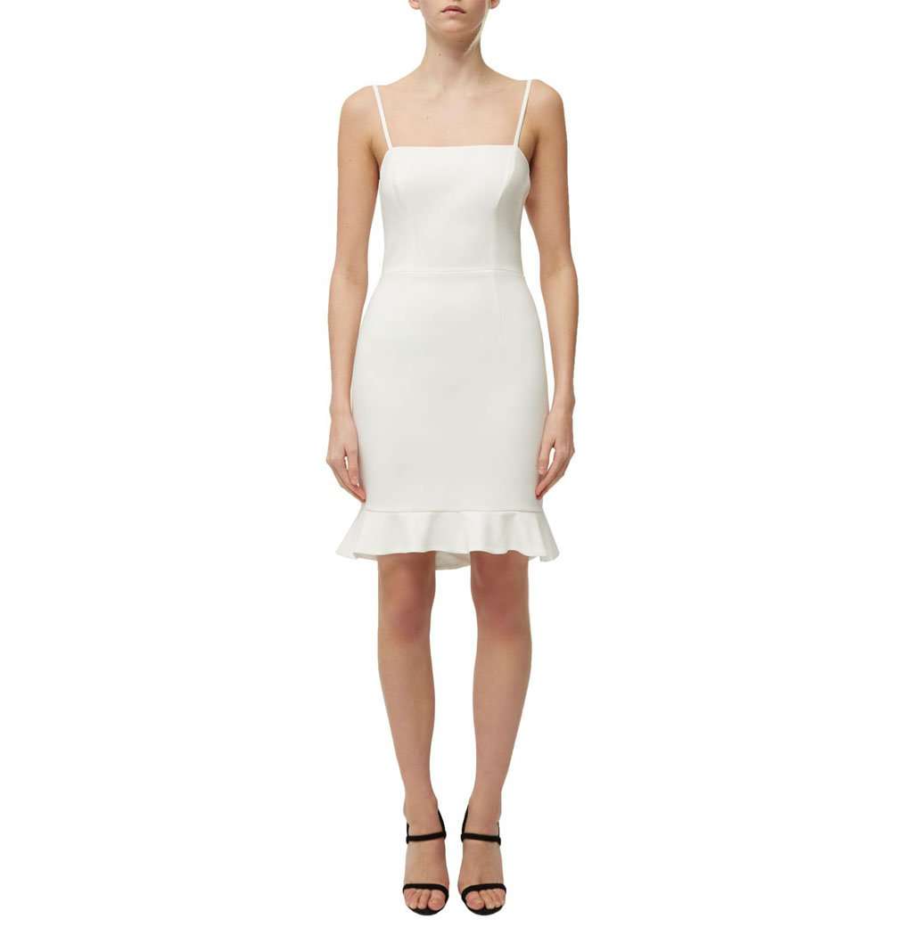 french connection white dress Whisper Light Ruffle Hem Sweet Heart Dress