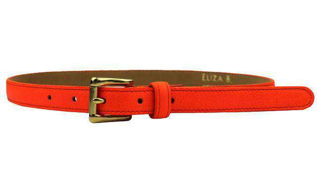 Leather Skinny Belt in Neon Orange by Eliza B - Country Club Prep