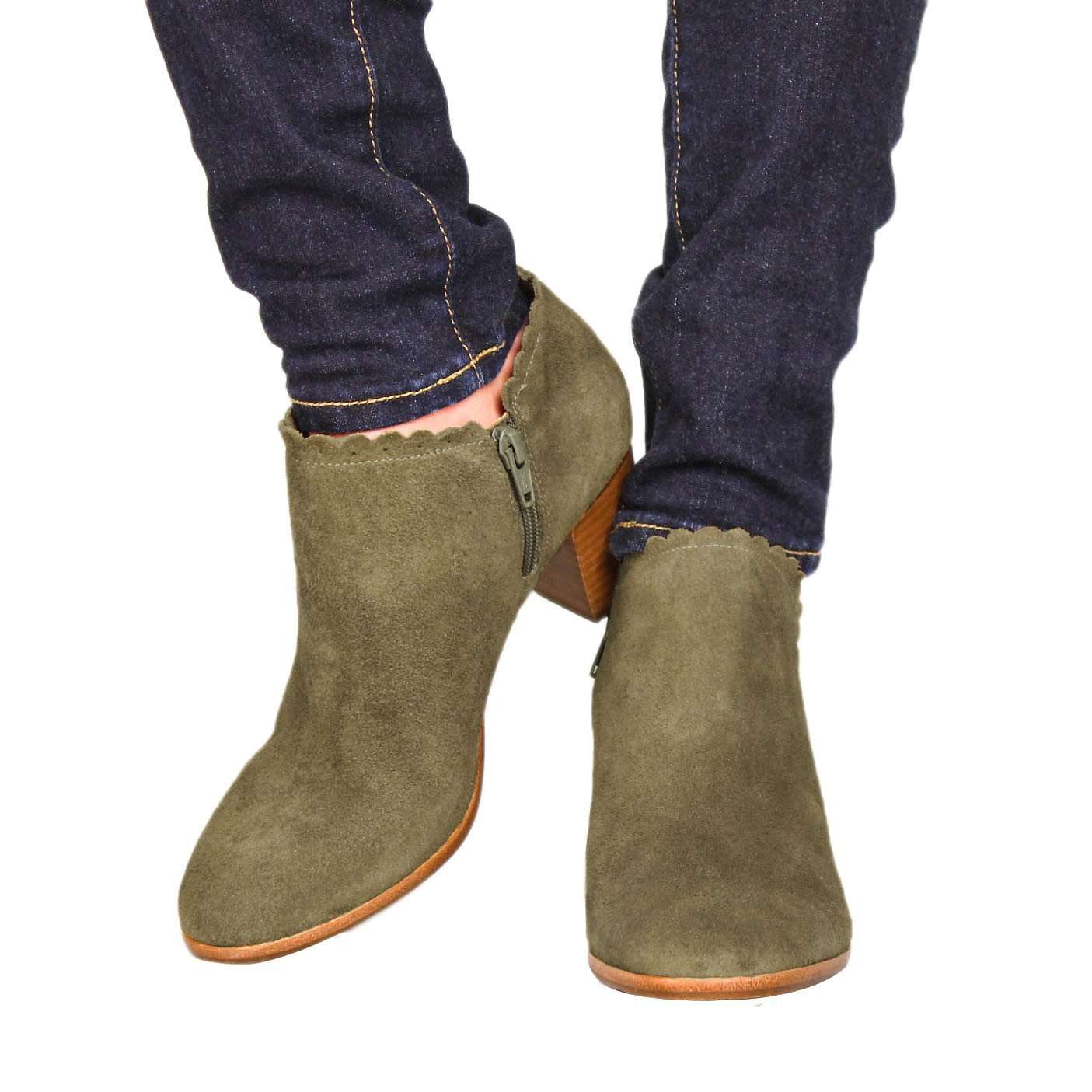 Marianne Suede Booties in Olive by Jack Rogers - Country Club Prep