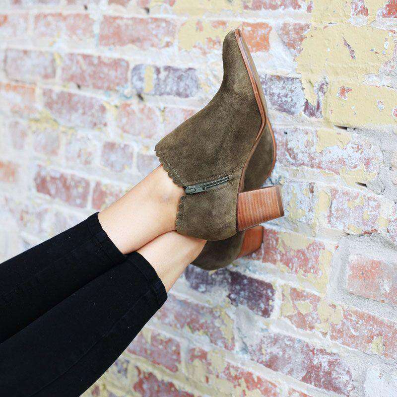 Marianne Suede Booties in Olive by Jack Rogers - Country Club Prep