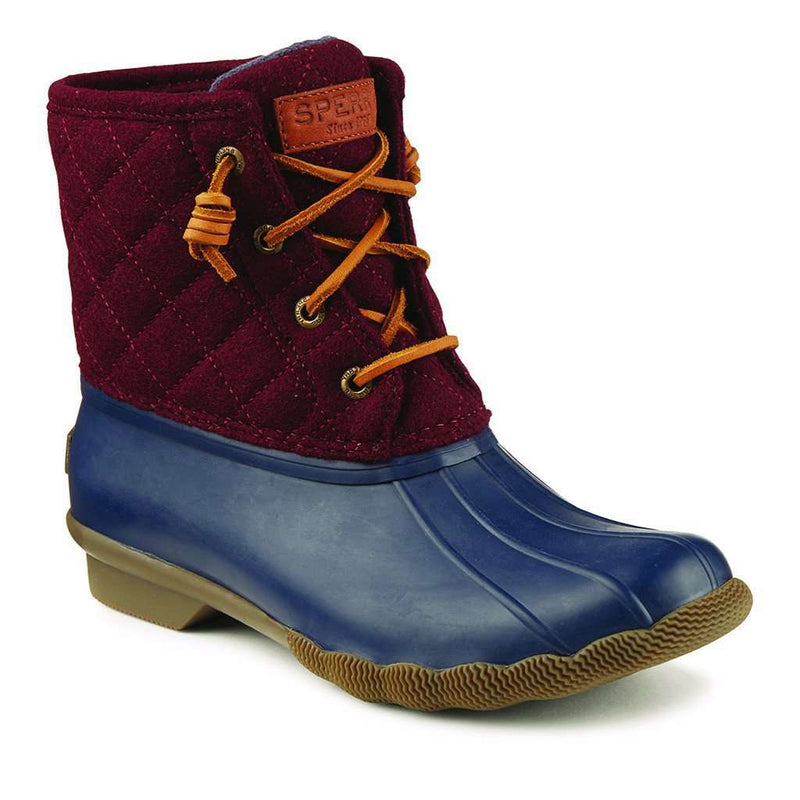 Women's Quilted Saltwater Duck Boot in Maroon/Navy by Sperry - Country Club Prep